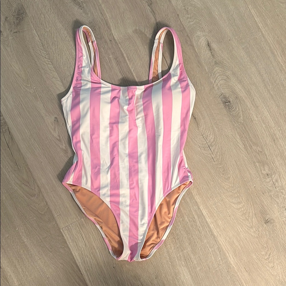 J. Crew Pink and White Classic One Piece Swimsuit